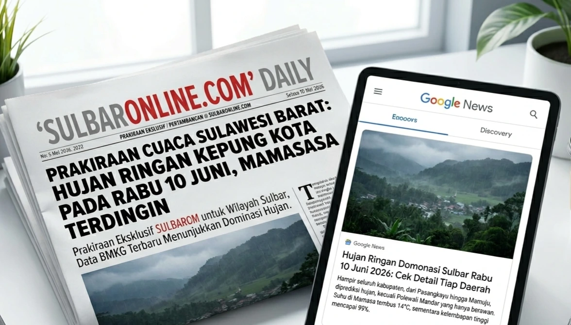 Prakiraan cuaca wilayah Sulawesi Barat hari Rabu 10 Juni 2026 didominasi hujan ringan.